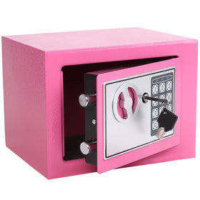 The Yuanshikj safe front view in pink enables secure home storage.