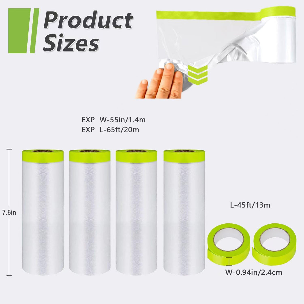 Yudahgan masking film shows taped edge closeup for seamless, easy application.