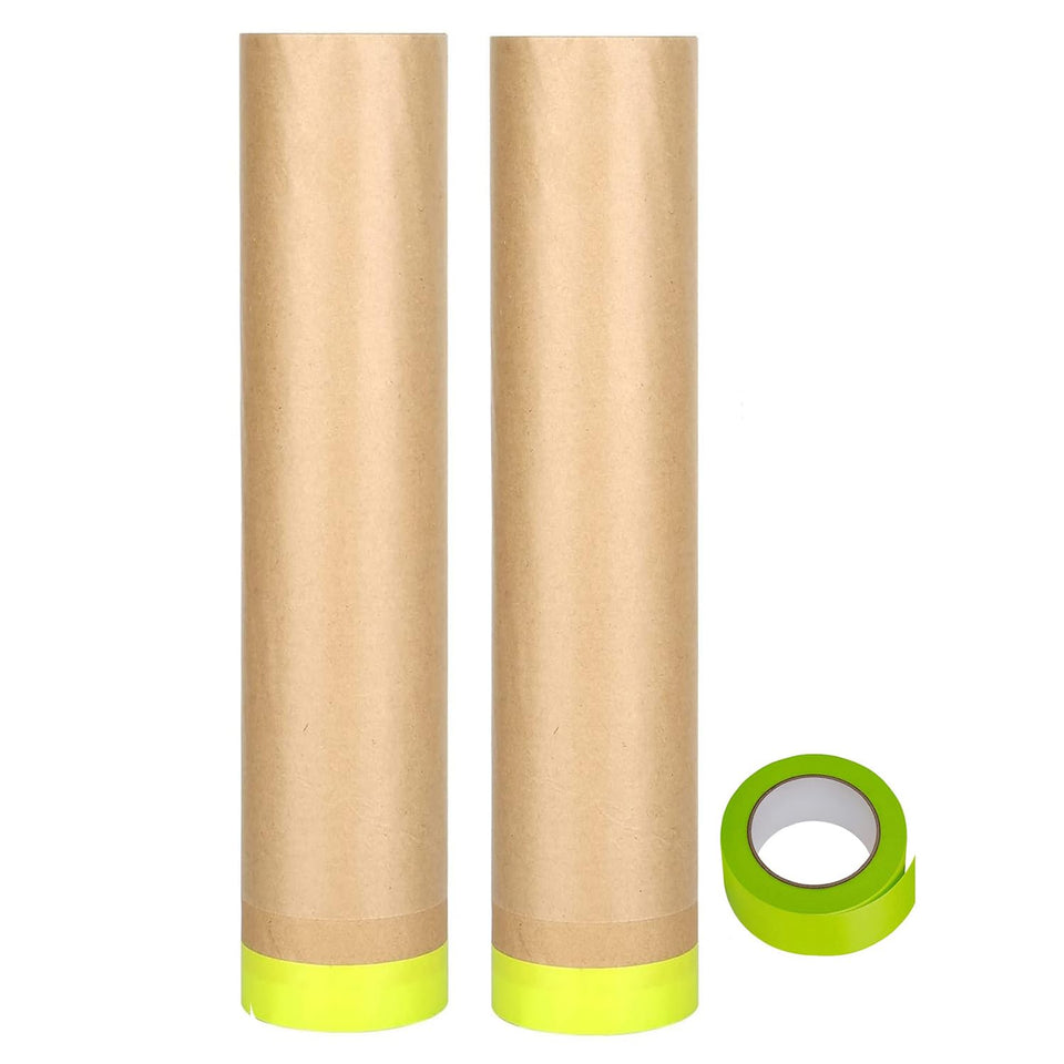 Yudahgan pre-taped masking paper on car panel for precise auto body masking and protection.