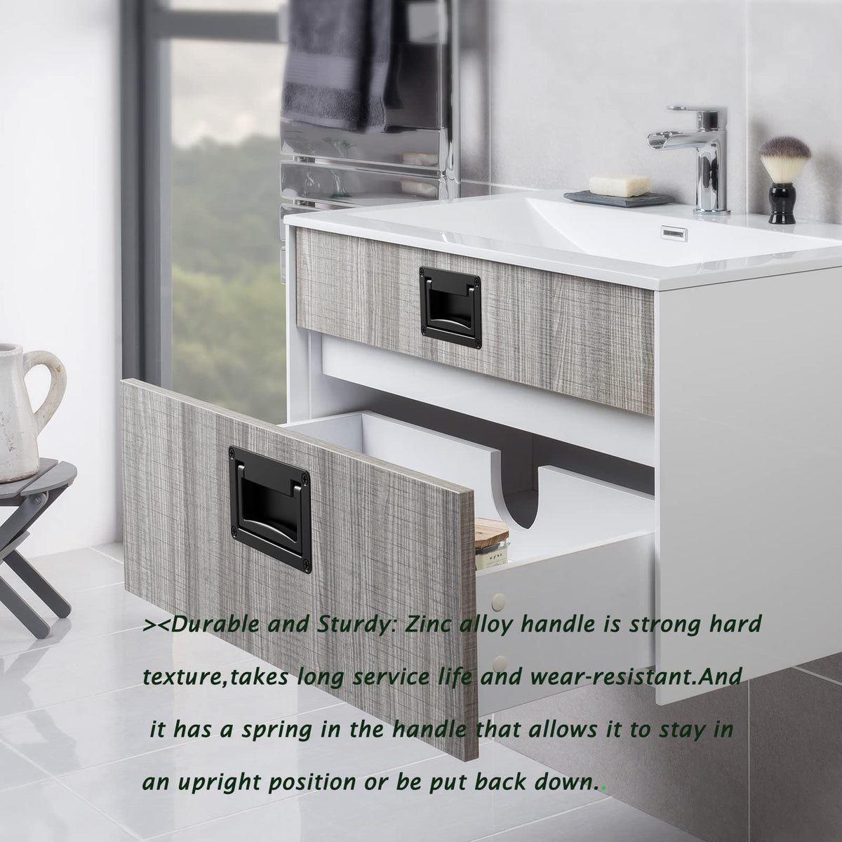 YUDTKK spring-loaded pull handle stays upright or returns quietly.