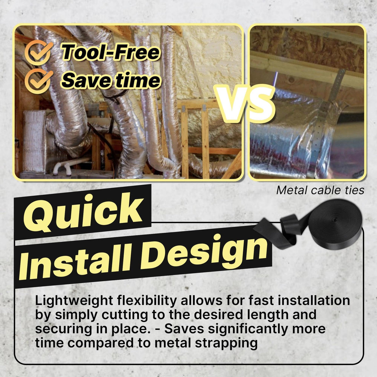 Rectangular duct setup demonstrating universal compatibility with strap.
