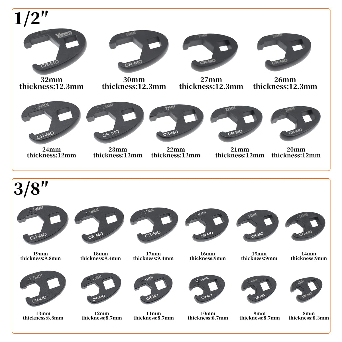Yuesstloo 8-19 mm crowfoot wrenches provide strong grip in confined spots