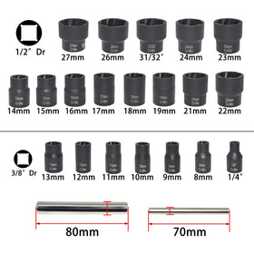 Yuesstloo bolt nut extractor set with 1/2-inch and 3/8-inch drive sizes.
