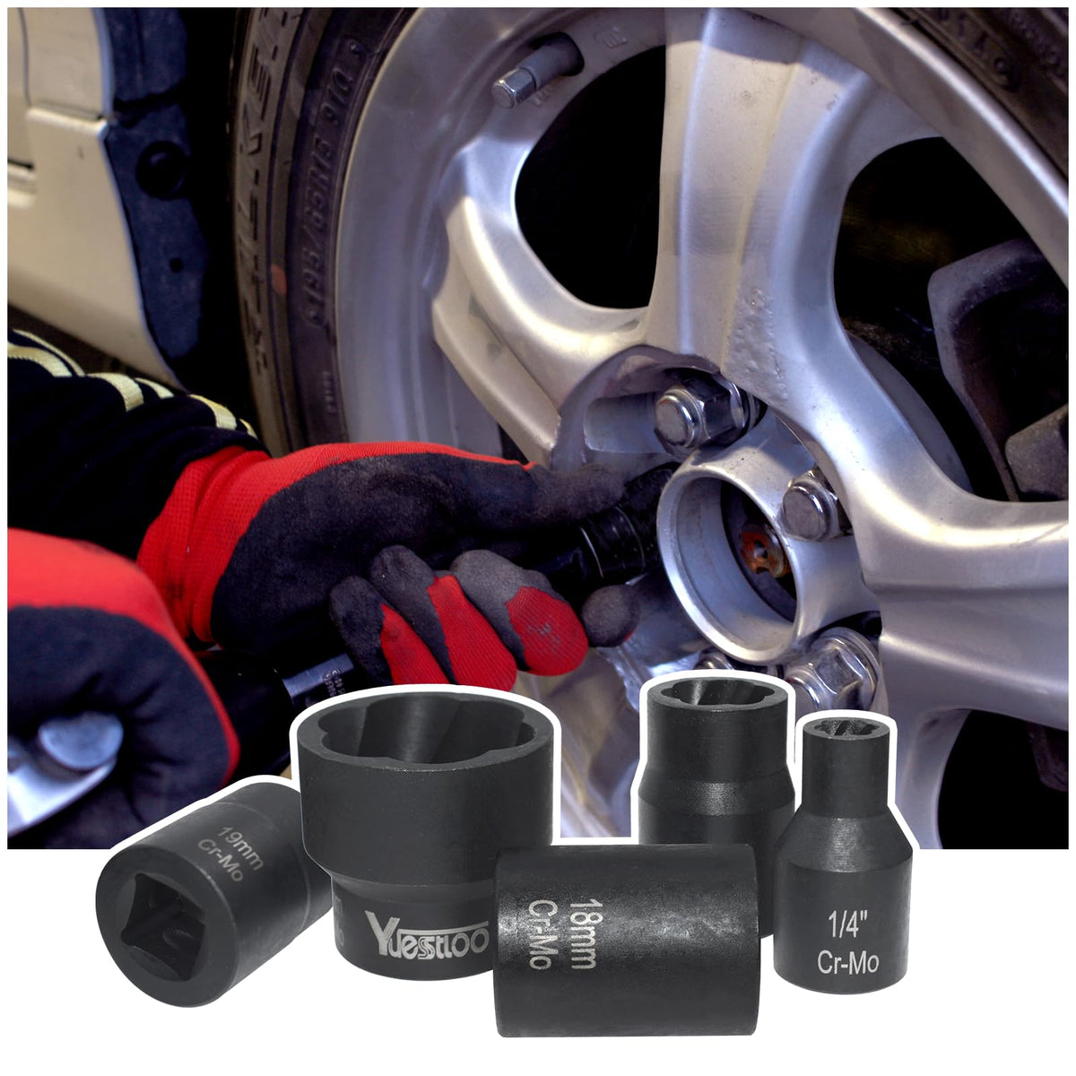 Yuesstloo bolt nut extractor set showing spiral flutes for improved traction.
