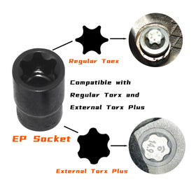 Yuesstloo Torx Plus EP20-EP24 sockets close-up for versatile car maintenance.