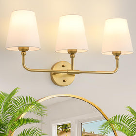 YUEXCDShome vanity light with brushed-gold finish and fabric shade for elegant bathroom lighting