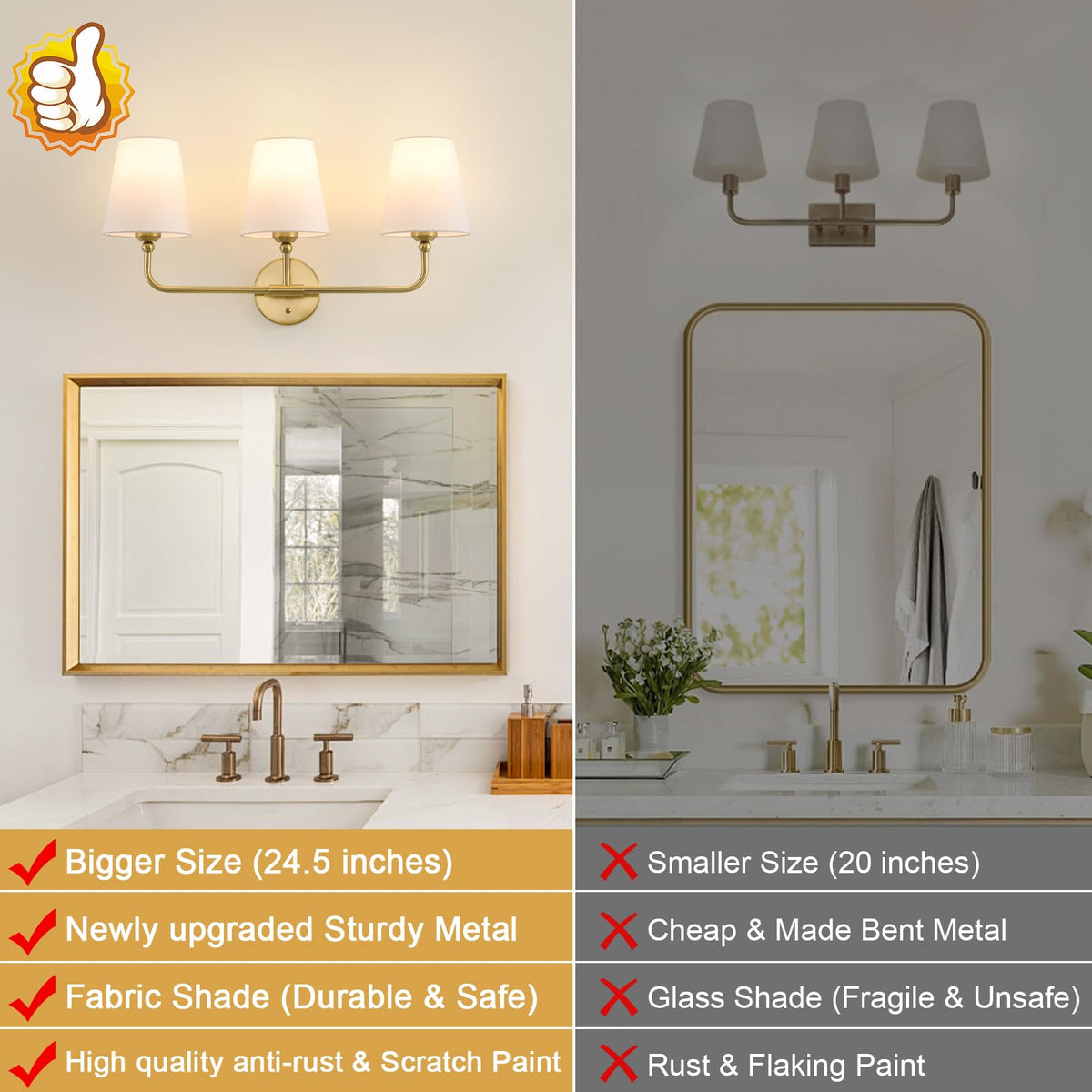 YUEXCDShome vanity light with white fabric shade for softer glow