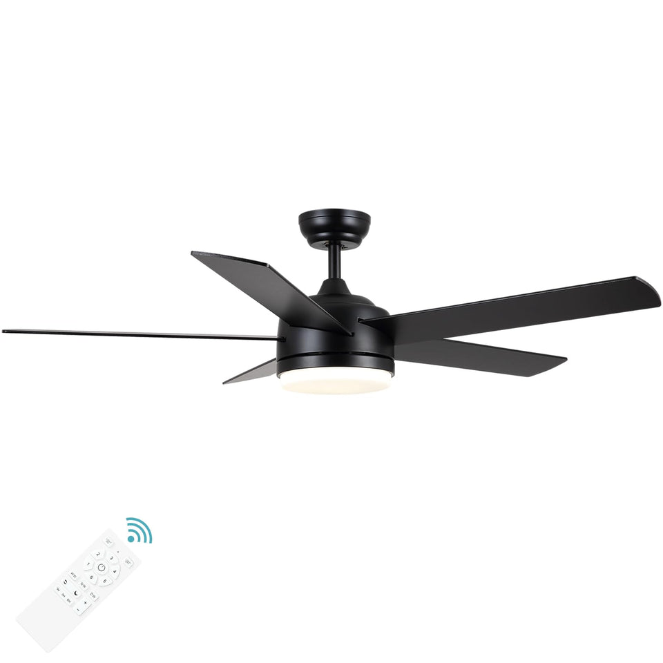 YUHAO 52-inch black ceiling fan with remote control for whisper-quiet cooling