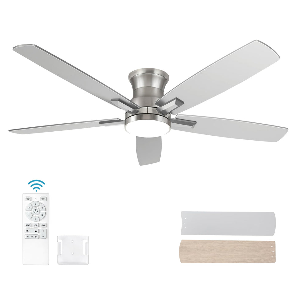 YUHAO 52-inch brushed-nickel ceiling fan with light for stylish airflow in living spaces