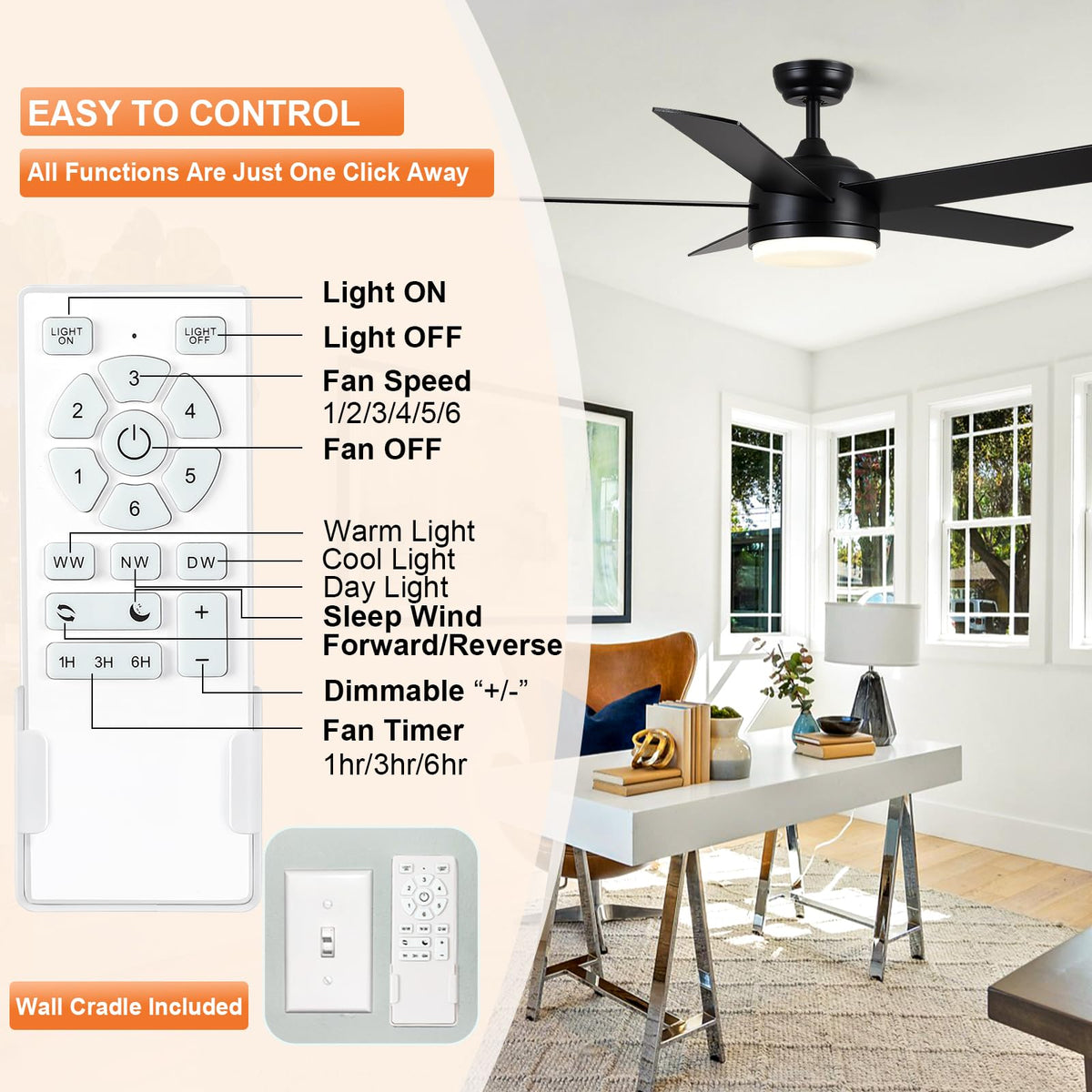 YUHAO indoor and covered outdoor use compatible ceiling fan