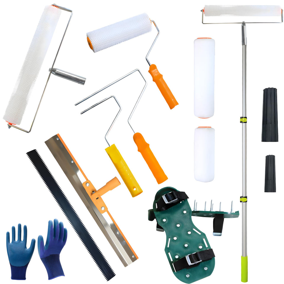 YUHSYWL self-leveling tool kit front view shows professional-grade kit for even floors