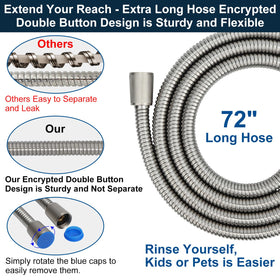 YUHX 72-inch hose extends reach for easier rinsing of hair, kids, or pets.