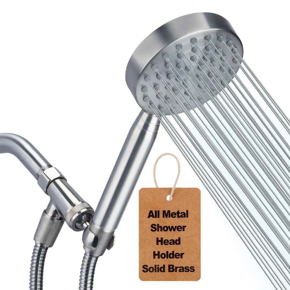 YUHX all-metal shower head with brushed nickel and a 4-inch spray face for broad coverage.