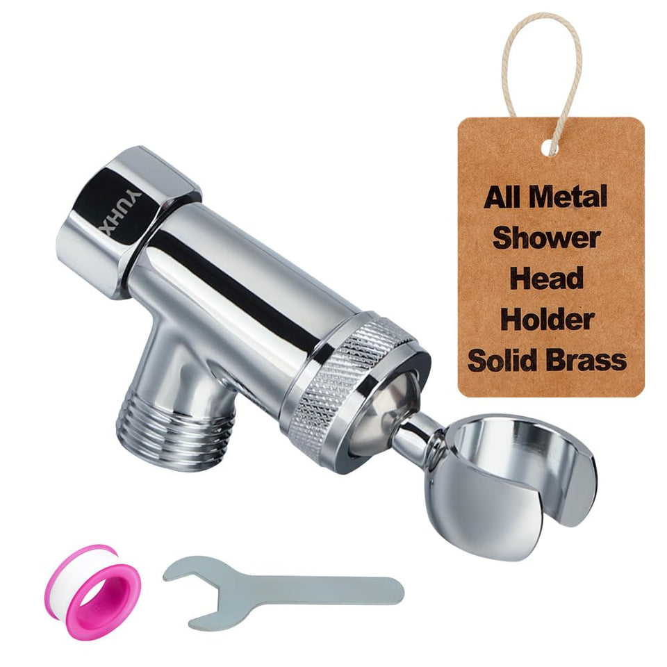 YUHX all-metal brass shower head holder with chrome finish for durability