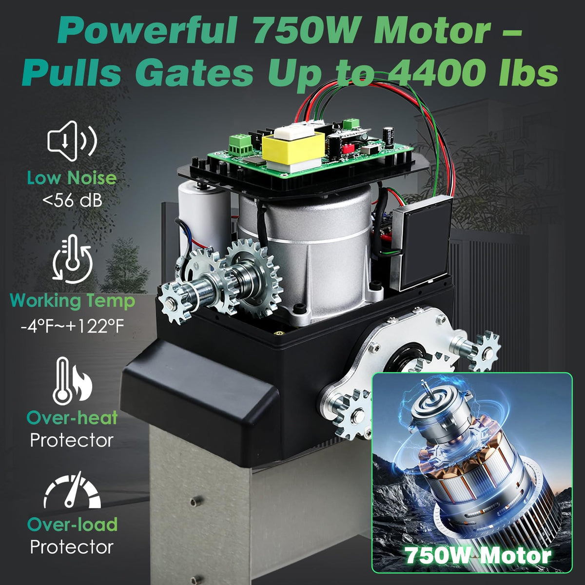 YUKGAMS 750W motor delivers smooth, quiet operation