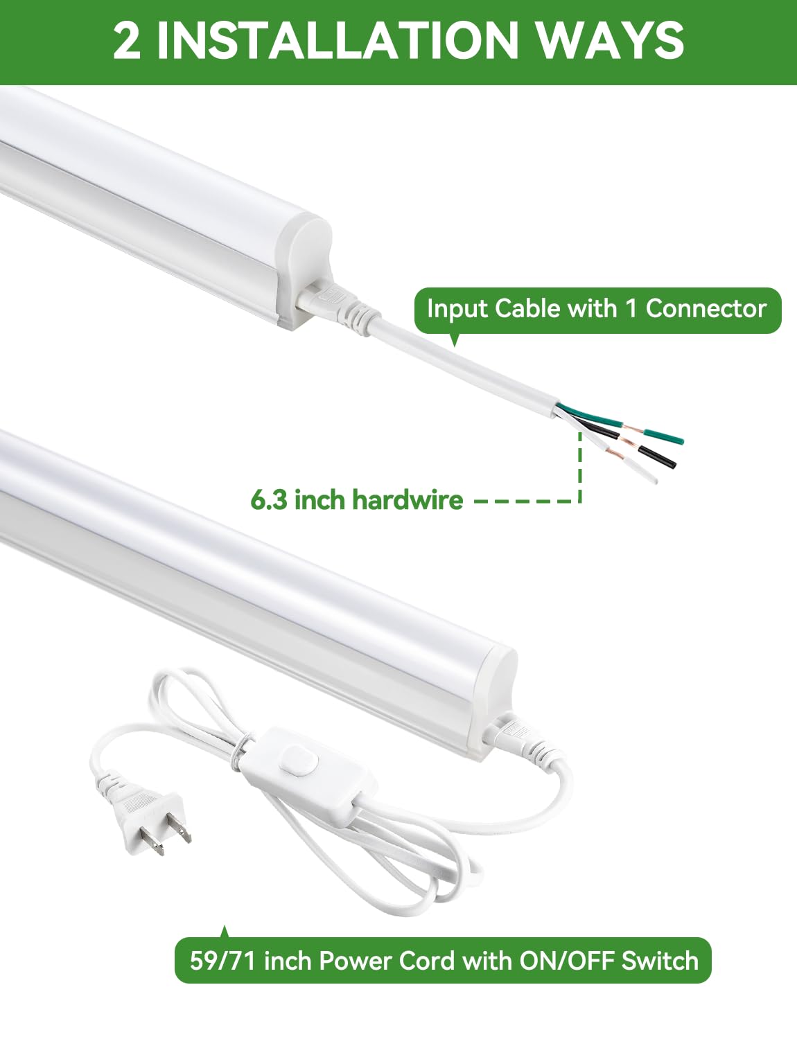 YULINKCO 4FT LED shop light grounded plug for safer daily use