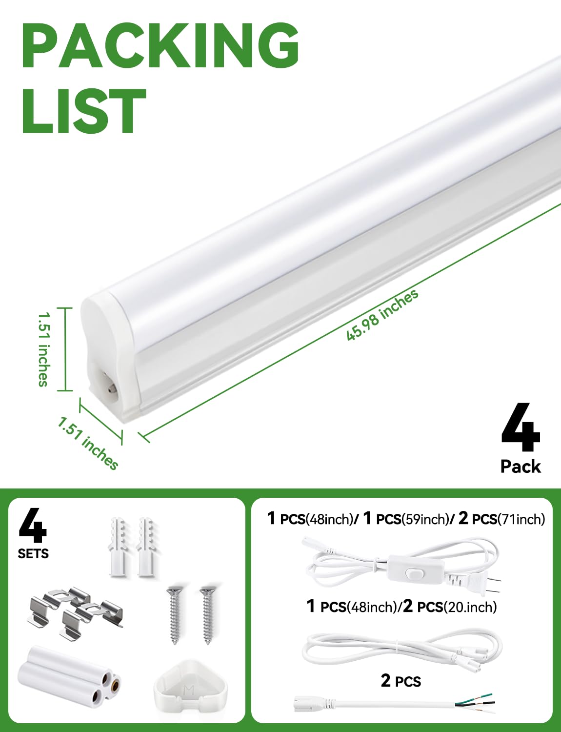 YULINKCO 4FT LED shop light installation kit for quick mounting