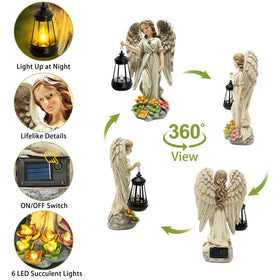 Bright mini lantern on the angel statue illuminating the surrounding area