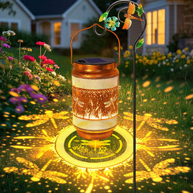 Yulloyello dragonfly lantern with solar hook lights up outdoor spaces at dusk