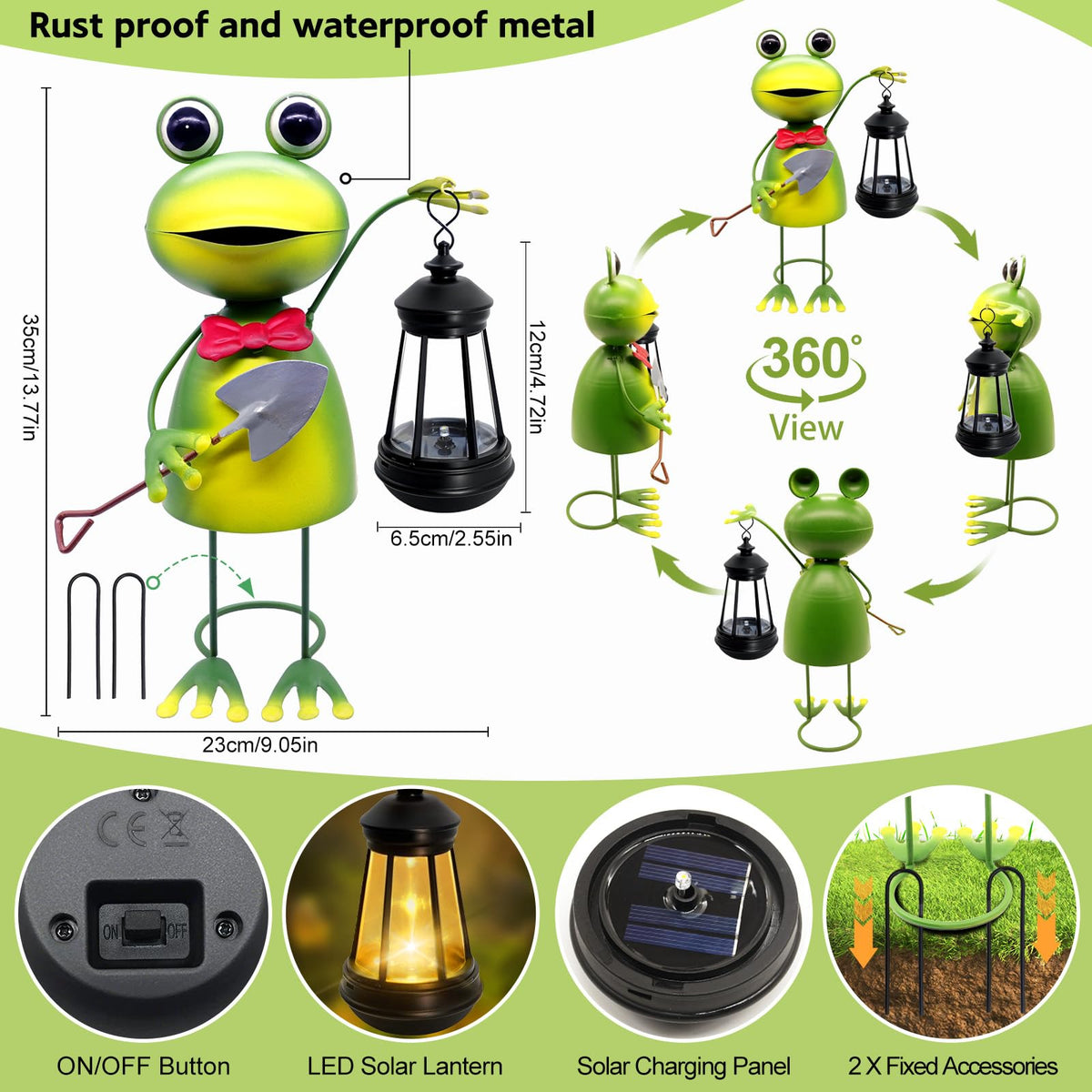 yulloyello frog statue holding solar lantern for ambient pathway lighting