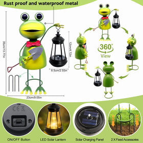 yulloyello frog statue holding solar lantern for ambient pathway lighting