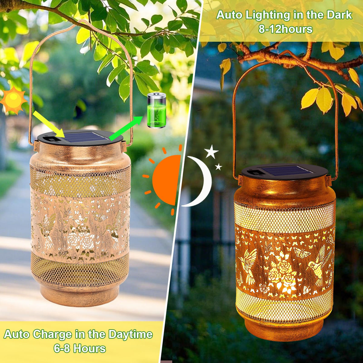 yulloyello hummingbird lantern tabletop display adds subtle garden charm.