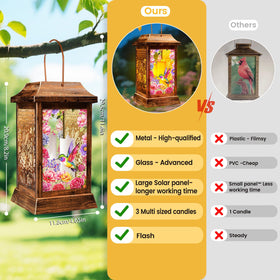 Yulloyello hummingbird solar lantern hollow metal detail showcases craftsmanship.