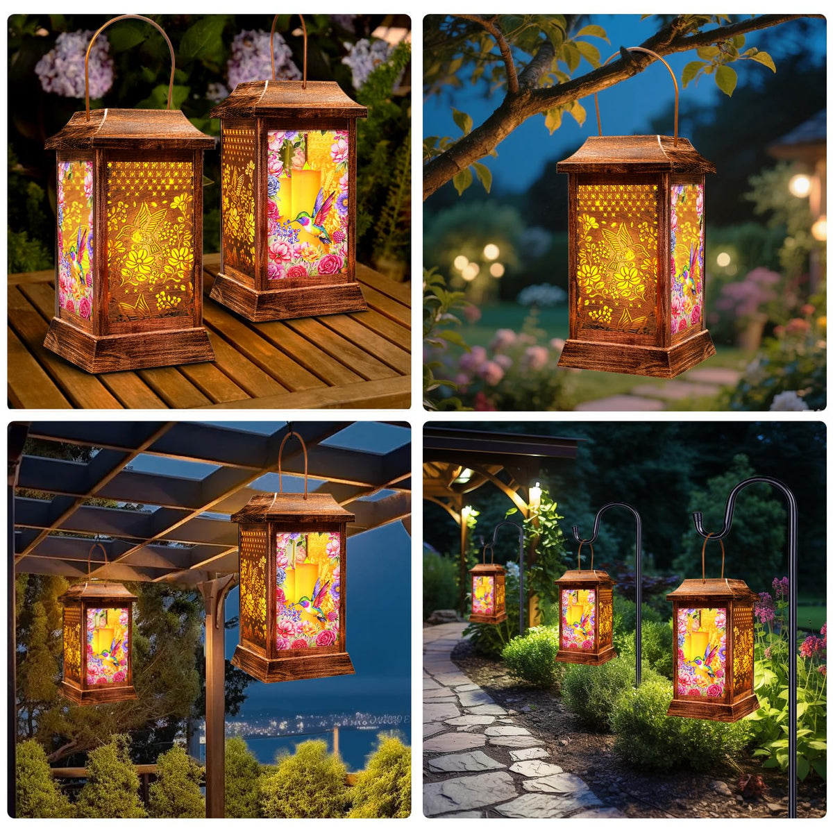 Yulloyello hummingbird solar lantern tabletop display adds charm to any setting.