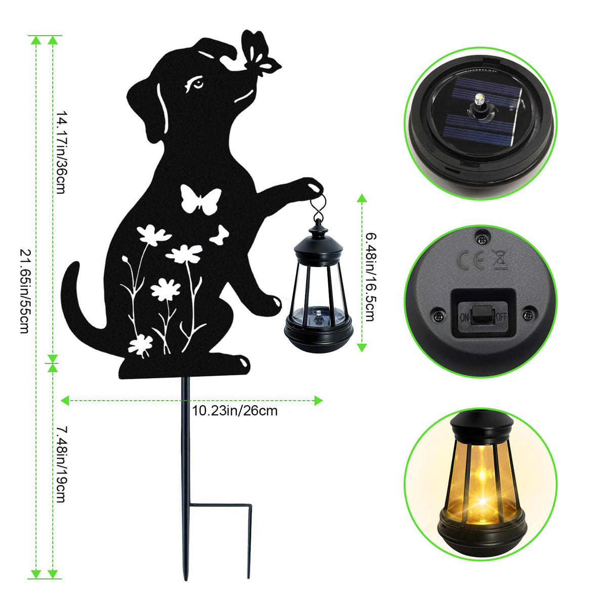 Yulloyello metal dog solar light features durable metal construction for yard decor.