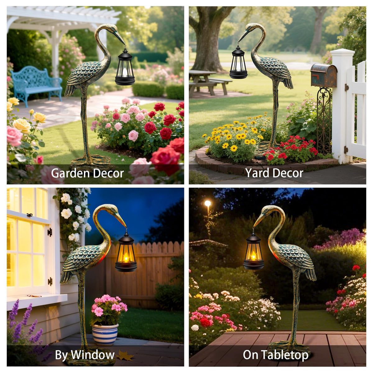 yulloyello crane decor enhances yard, porch, or balcony with subtle glow.