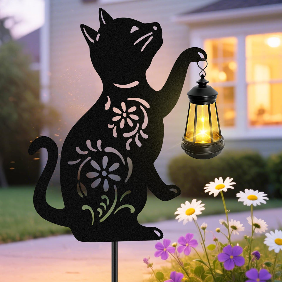 Yulloyello solar cat hanging lantern for outdoor spaces with warm ambient glow