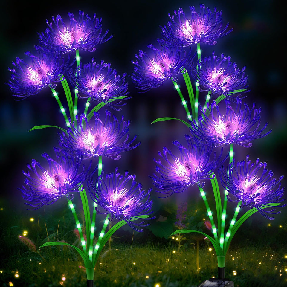 Yulloyello solar garden lights with purple heads brighten walkways