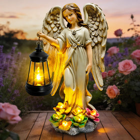Yulloyello solar garden angel statue with glow at dusk for cozy outdoor spaces