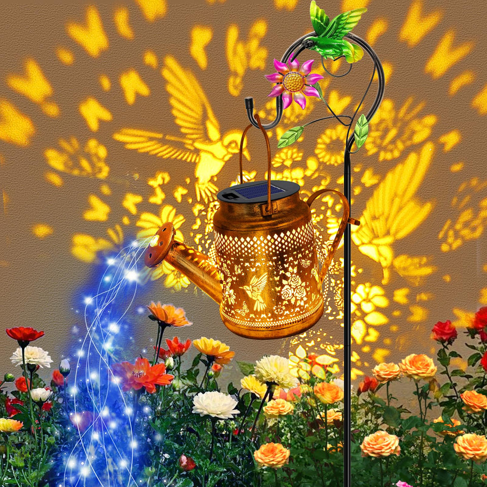 yulloyello solar hummingbird lights on a hook, warm garden ambience after dusk