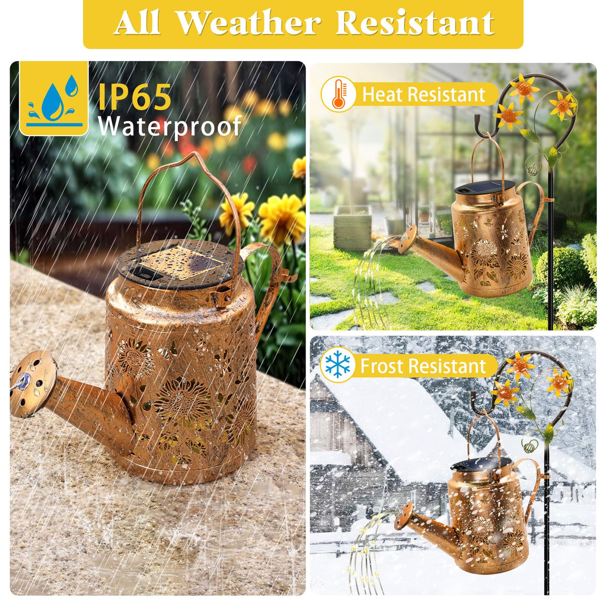 Yulloyello solar powered garden decor shines at dusk for ambience.