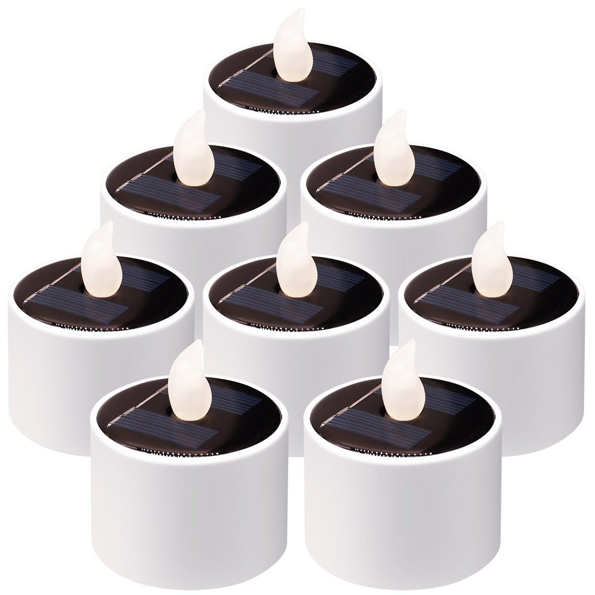 Yulloyello solar tea lights 8-pack packaged for easy decorating and gifting