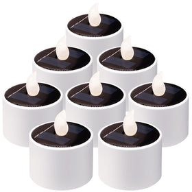 Yulloyello solar tea lights 8-pack packaged for easy decorating and gifting