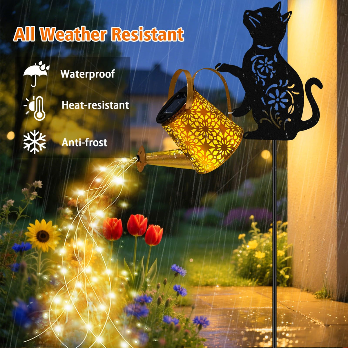 Yulloyello solar watering can lights shepherd-hook installation for easy yard display.