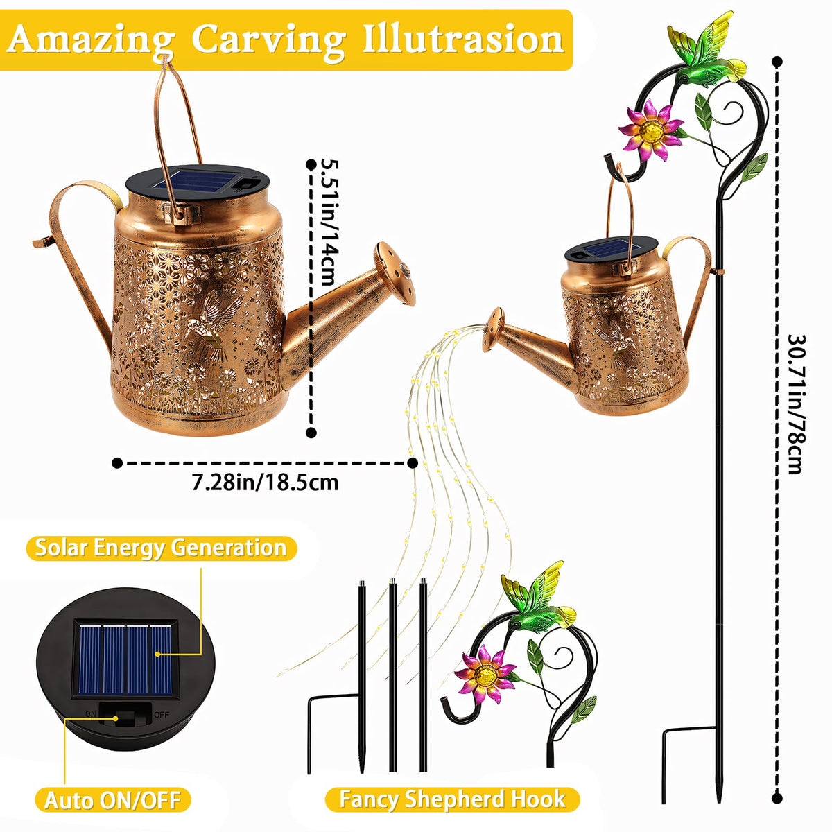Yulloyello solar watering can lights feature sunflower pattern projection for romantic yard ambience.