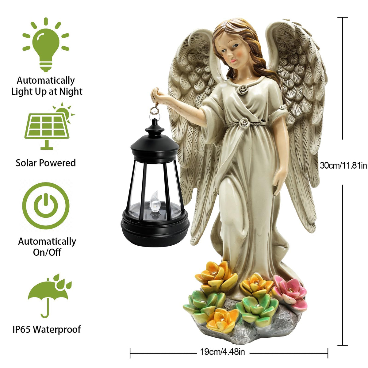 Angel statue featuring a tiny succulent accent for garden texture