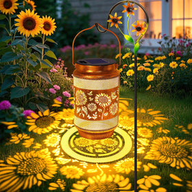 Yulloyello sunflower solar lantern with openwork design glows for cozy outdoor evenings.