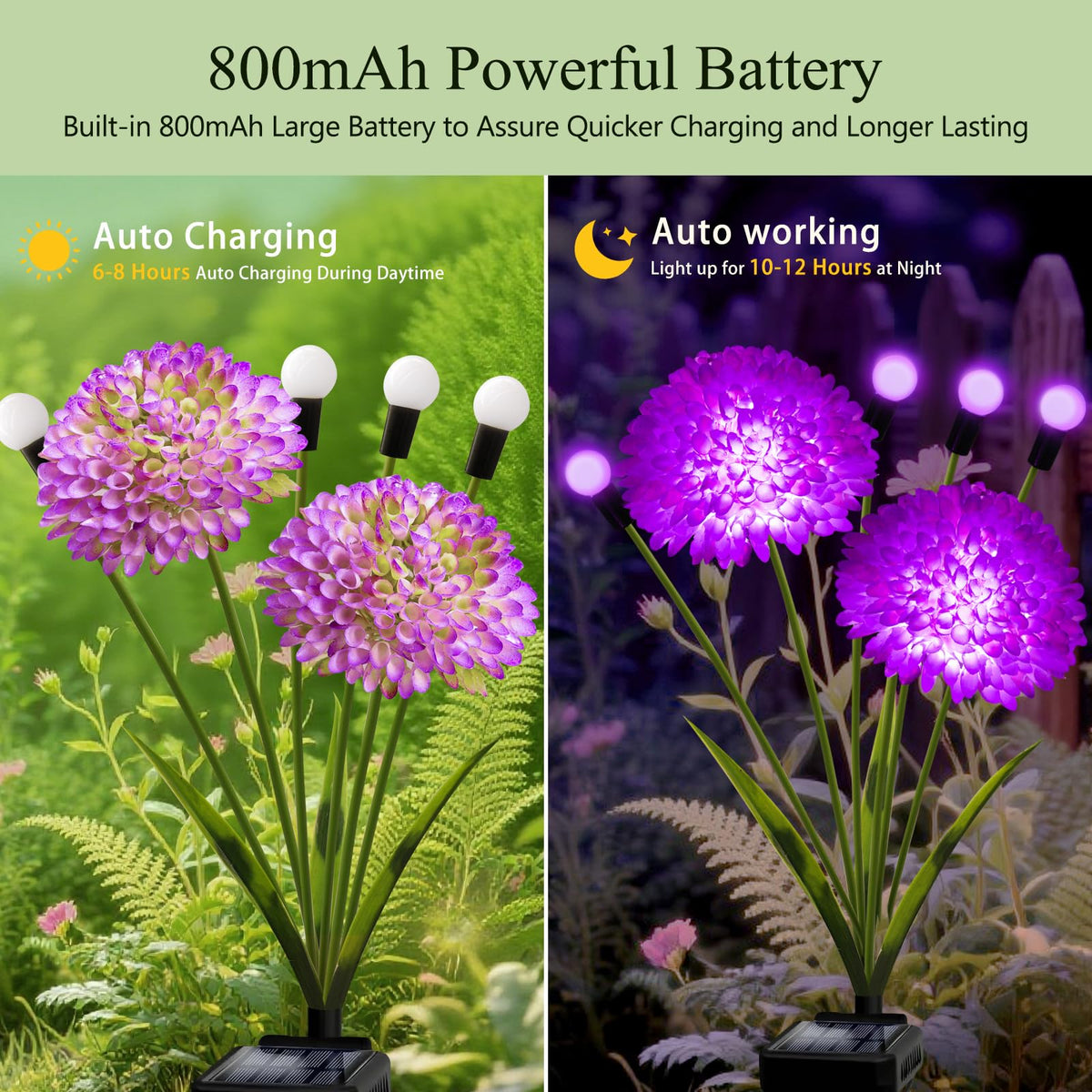 Yulloyello swaying flowers lights mimic fireflies among blossoms.