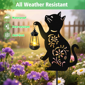 Yulloyello rust-resistant metal cat lights withstand rain and snow.