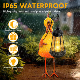 Yulloyello yard art chicken lantern offers gentle illumination along walkways.