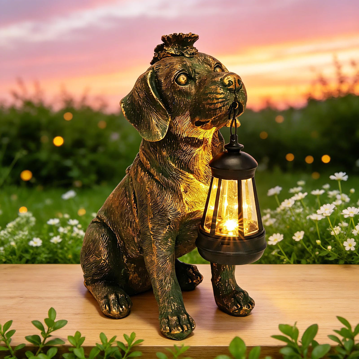 Yulloyello yard dog statue adding character to yard or garden design.