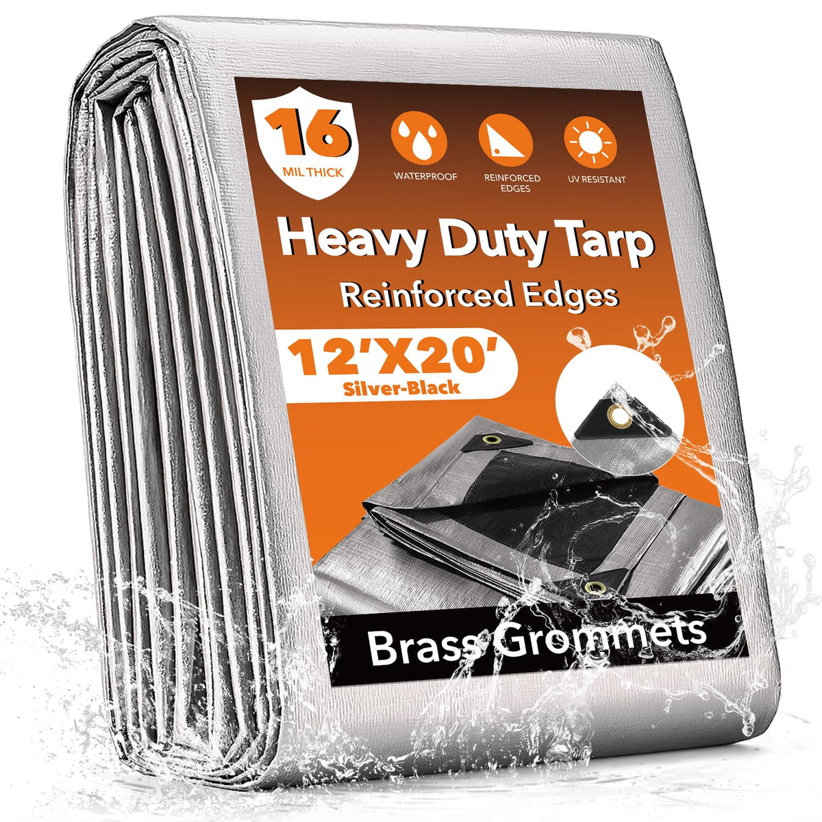 Yumatum 12x20ft tarp in silver exterior view for outdoor protection.
