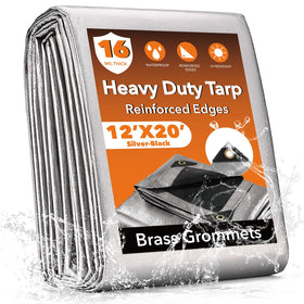 Yumatum 12x20ft tarp in silver exterior view for outdoor protection.