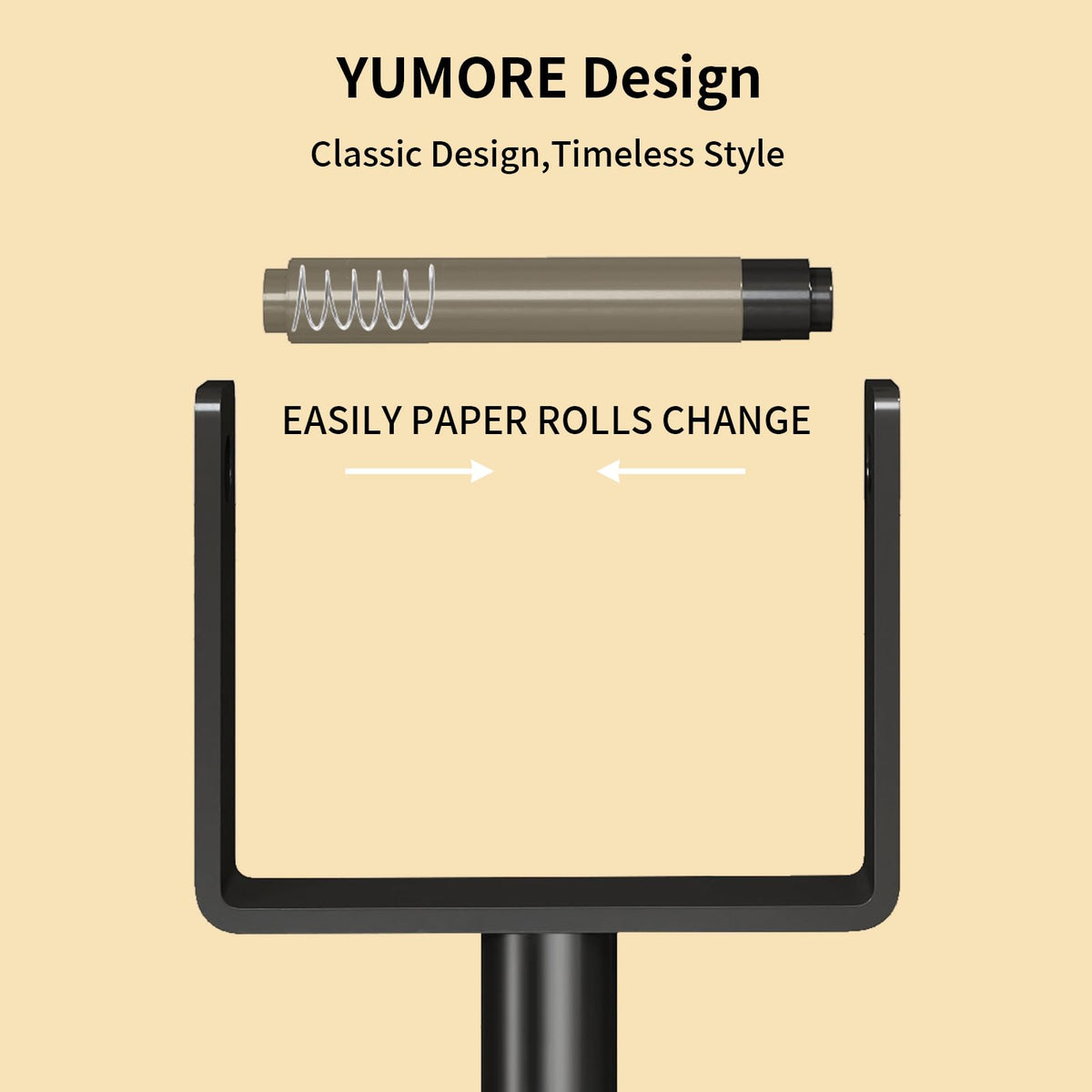 YUMORE fits standard and jumbo rolls with a roomy footprint.