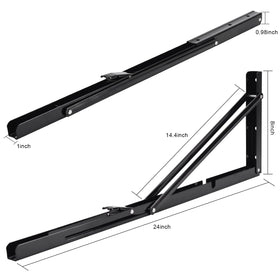 YUMORE folding shelf bracket in black, opened to 90 degrees for workspace extension.