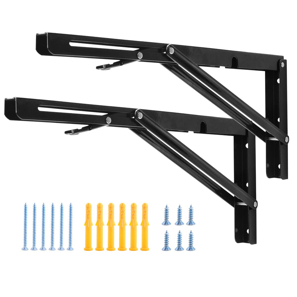 YUMORE folding shelf bracket assembly for compact storage and sturdy support